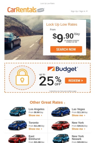 Valued Customer - Don’t miss out on these great rates for your next car rental + rentals up to 25% off!