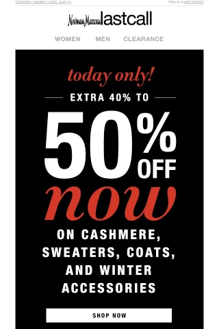 1 day: EARLY Black Friday >> extra 40%–50% off cold-weather essentials
