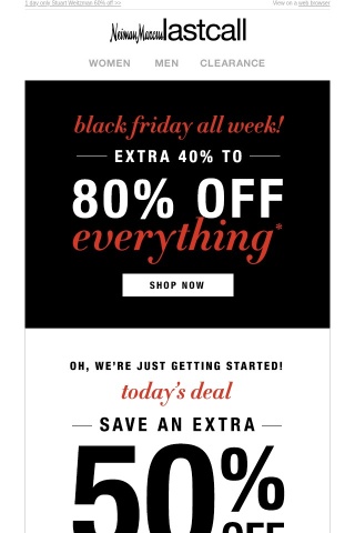 Today's Black Friday Deal: extra 50% off all apparel (40%–80% off everything else)