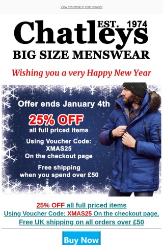 25% OFF Full Priced Items - Offer ends 4th January