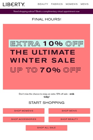 Last chance to enjoy an extra 10% off SALE