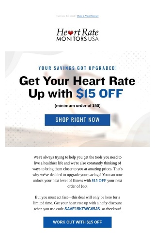 Let’s get your heart rate up with $15 OFF