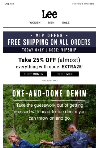 FREE SHIPPING today only + EXTRA 25% off