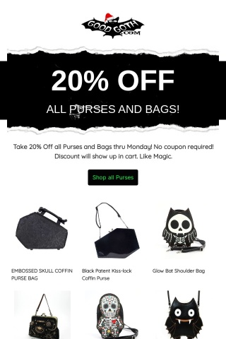 20% Off All Bags this Weekend!