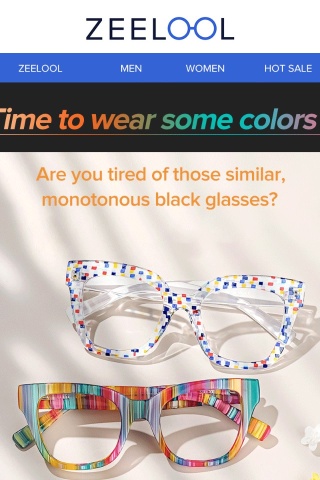 Glasses in bold colors up to 90% off!
