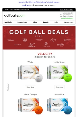Golf Ball Deals! Titleist Velocity 2 for $54.98, Callaway Superhot Bulk Colors $14.99, TaylorMade Distance+ 2 for $35 + more