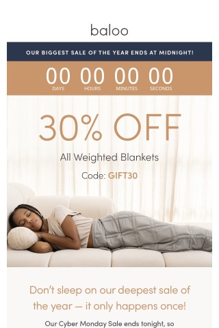 FINAL HOURS: 30% off all weighted blankets