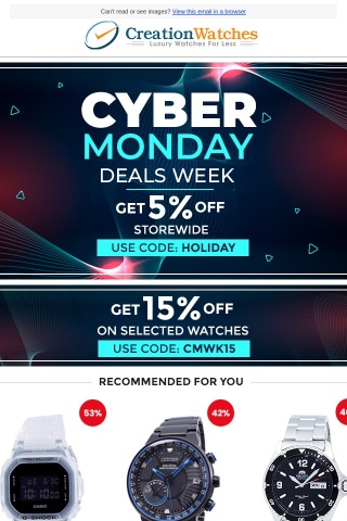 Cyber Monday Deals Week: Extra 5% off on Everything and 15% on selections!