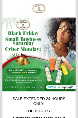 SALE EXTENDED 24 Hrs! 30% Off All Hydratherma Naturals Products