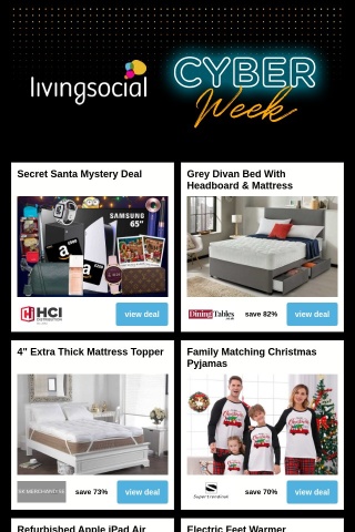 Mystery Secret Santa Deal - £500 Amazon Voucher, Speakers & More! | Grey Divan Bed with Headboard & Mattress - Storage Options | 4" Extra Thick Mattress Topper | Family Matching Christmas Pyjamas – Adults, Children! | Apple iPad Air 16GB, 32GB, 64GB or 128GB - Case Option