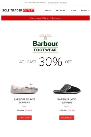 At least 30% off Barbour Footwear
