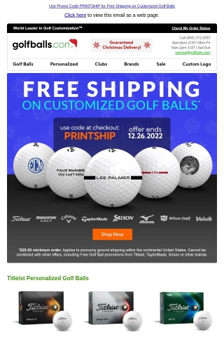 Customized Golf Balls Ship FREE from Titleist, Callaway, TaylorMade and more, Limited Time!