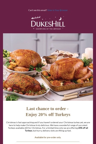 Enjoy 20% off the finest Turkey for Christmas