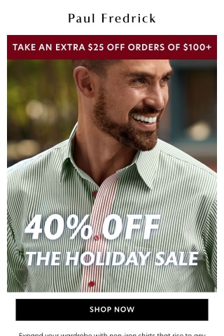 40% off versatile non-iron shirts.