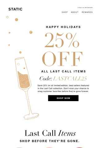 25% off last call items 🚨 Treat yourself or a loved one...