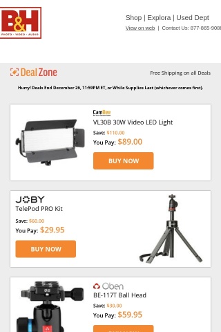 Today's Deals: CamBee 30W Video LED Light, JOBY TelePod PRO Kit, Oben Ball Head, Uncaged Adjustable Metal Laptop Desk Stand & more