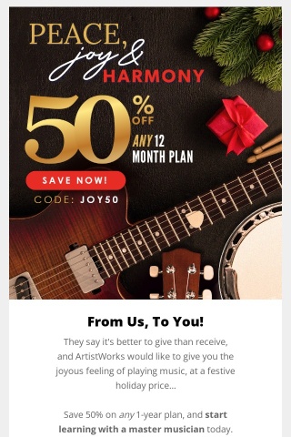 HOURS LEFT: Save 50% on ANY 12-Month Plan! 🎁🎶