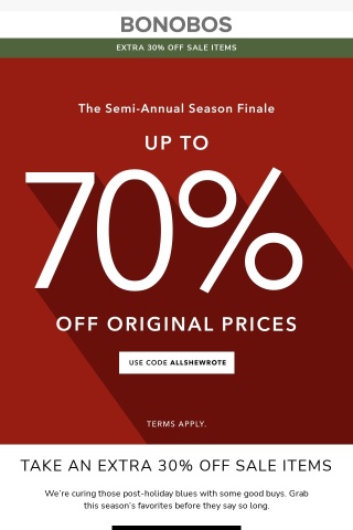 SEASON FINALE: Up to 70% Off (!!)