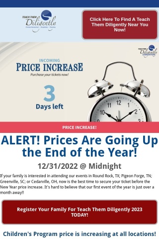 Price Increase! Prices for Registration and Children's Program are increasing