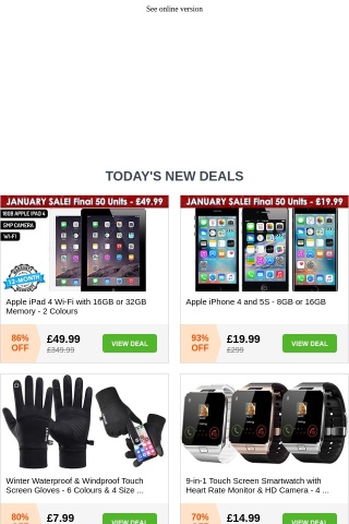 iPad 4 £49.99 - 24hrs Only! 😱 | iPhone 4 NOW £19.99 | Waterproof Touch Screen Gloves £7.99 | 4in1 Blood Pressure Monitor £14.99 | Exercise Bike + LCD Display £49.99