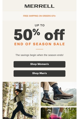 Up to 50% off End of Season Sale