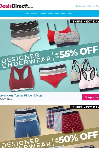 Designer Underwear Up To 50% Off Women's, Men's + Kids