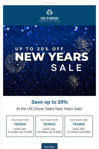Save up to 20% at the US Chess Sales New Years Sale!