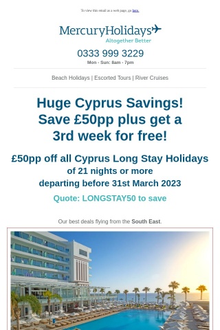 Save £50pp on Cyprus Winter Long Stay Getaways