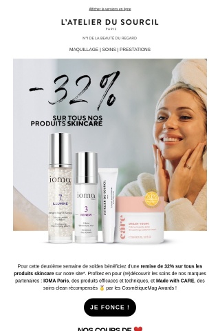 -32% sur tous nos produits soins de la peau