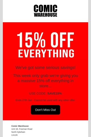 Sale Alert: 15% Off Everything
