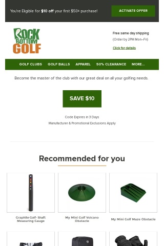 Your $10 off will amp up your golf game 🏌️
