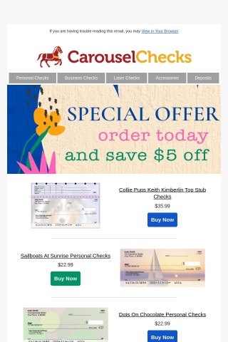 SPECIAL OFFER: $5 off personal checks! 🎉