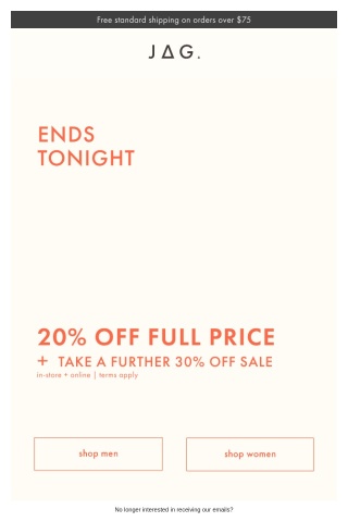 ENDS TONIGHT | 20% off ALL full price