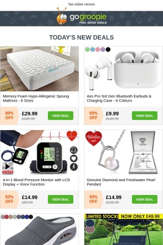 HUGE REDUCTIONS! Memory Foam Mattress £29, Air Pros Wireless Earbuds, 3-Seater Garden Swing Chair, Japanese Maple Acer Tree, MacBook Pro, Stainless Steel Pans & More