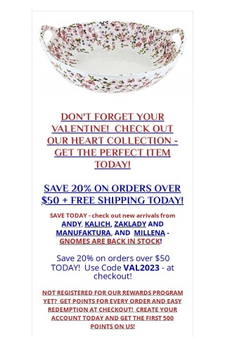 VALENTINE'S DAY SALE - SAVE 20% PLUS FREE SHIPPING ON ALL ORDERS OVER $50!