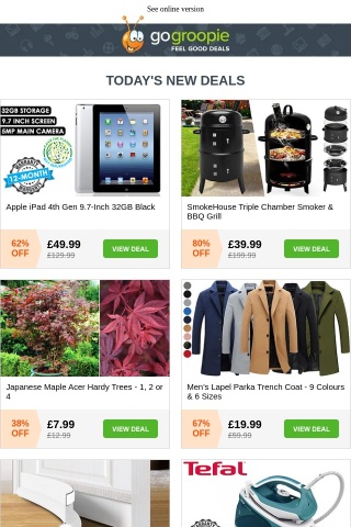 24 HOURS ONLY! 😱 iPad 4 £49.99 | Japanese Maple Acer Trees £7.99 | 360° Motion Sensor Lights £12.99 | BBQ Grill £39 | Tefal Iron & Steamer | Corner Sofas & More