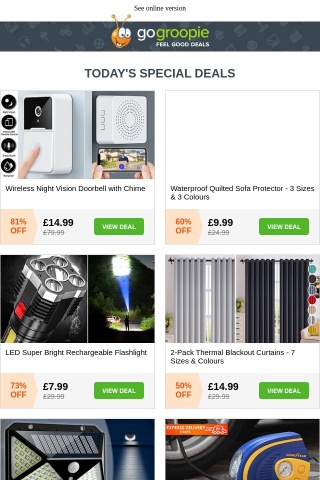 ONLY £14.99! Wireless Video Doorbell | Waterproof Sofa Protector £9.99 | Tyre Air Compressor Pump £12.99 | Dancing Garden Fairy £9.99 | 4pk Flickering Flame Lights £4.99
