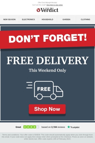 Don't Forget FREE Delivery This Weekend Only