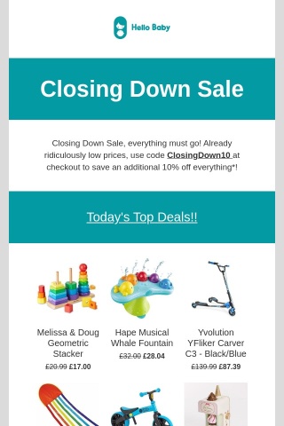 Closing Down Sale, today’s top deals!!