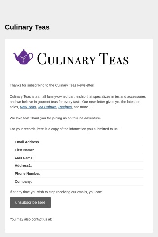 Culinary Teas: Subscription Confirmed