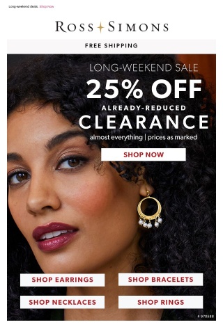 Start your weekend on a high note. 25% off already-reduced clearance!