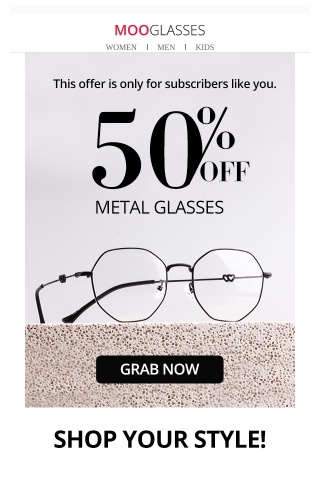 Metal Glasses! Up to 50% OFF +35% OFF Lenses