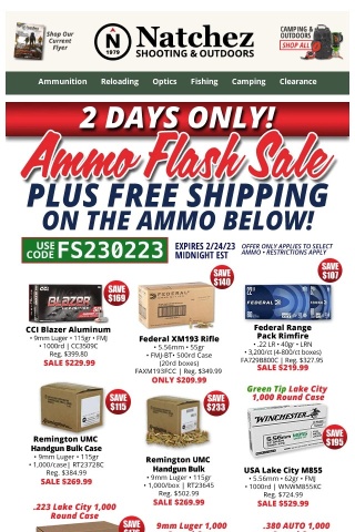 Ammo Flash Sale with Free Shipping on Select Ammo!