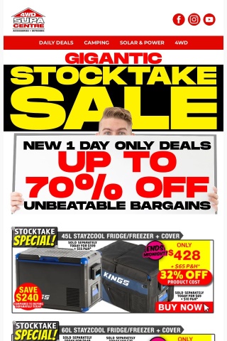 🤑 Gigantic Stocktake Sale - New 1 Day Only Deals - Up to 70% Off Unbeatable Bargains