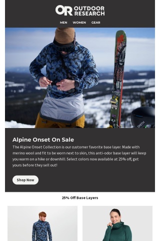 25% Off Select Alpine Onset Base Layers