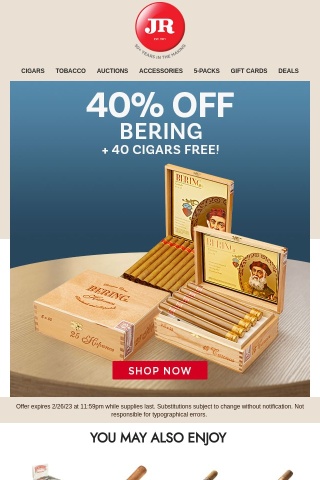 Tonight only: 40% off Bering + 40 free cigars