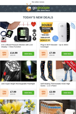 4in1 Blood Pressure Monitor £14.99 | 300m WiFi Booster £7.99 | XL Heavy Duty Shelving Units | Reusable Planter Bag £4.99 | 4-Seater Garden Set + Table & Parasol £159 | BBQ Grill £14