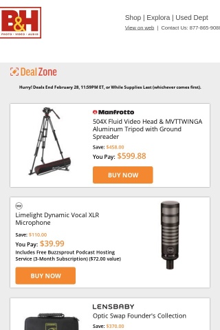 Today's Deals: Manfrotto Fluid Video Head & Aluminum Tripod Kit, 512 AUDIO Limelight Dynamic Vocal XLR Microphone, Lensbaby Optic Swap Founder's Collection, Malwarebytes Premium Cybersecurity Software and more