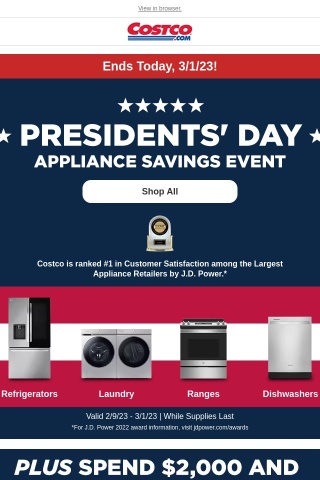 Hurry! Don't Miss Out on These Presidents' Day Appliance Savings Ending Today! + New Online Savings Start Today!
