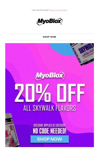 Save 20% Off All Flavors Of Skywalk This Weekend....